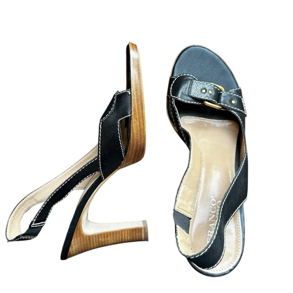 Franco Sarto Buckle Leather Black Heel Sandals 10M - Picture 10 of 10